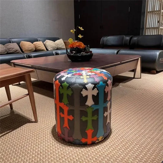 Light Luxury American Cross-stitch Leather Stool